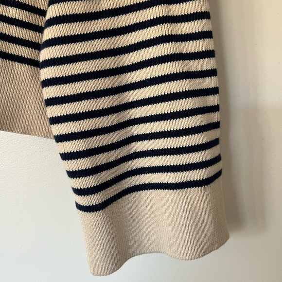 Sezane boat neck Breton stripe sweater, oatmeall and nave size medi - Picture 2 of 4